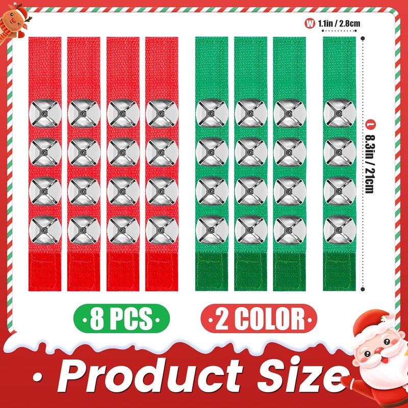 Jgalnim 8 PCS Christmas Wrist Bells, Wrist Band Jingle Bells Percussion Instruments Musical Rhythm Toys for Chrismtas Party Favors Decorations - Image 2